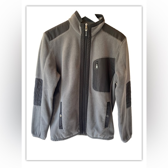 Calvin Klein Men's Black Full Zip Fleece Jacket Small S Gray Black Patch Pockets - Picture 1 of 4